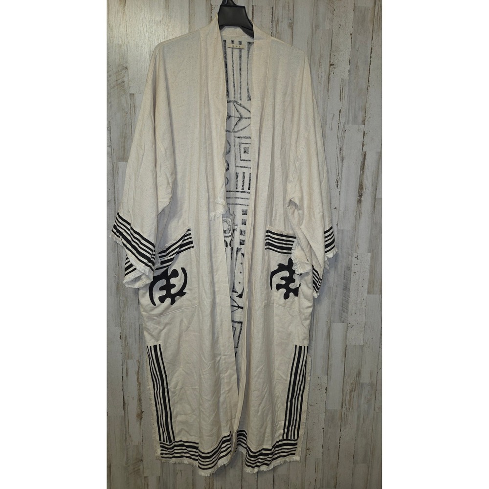 IKIKIZ One Size Cotton/Linen Robe Kimono Open Long Duster Cardigan OS